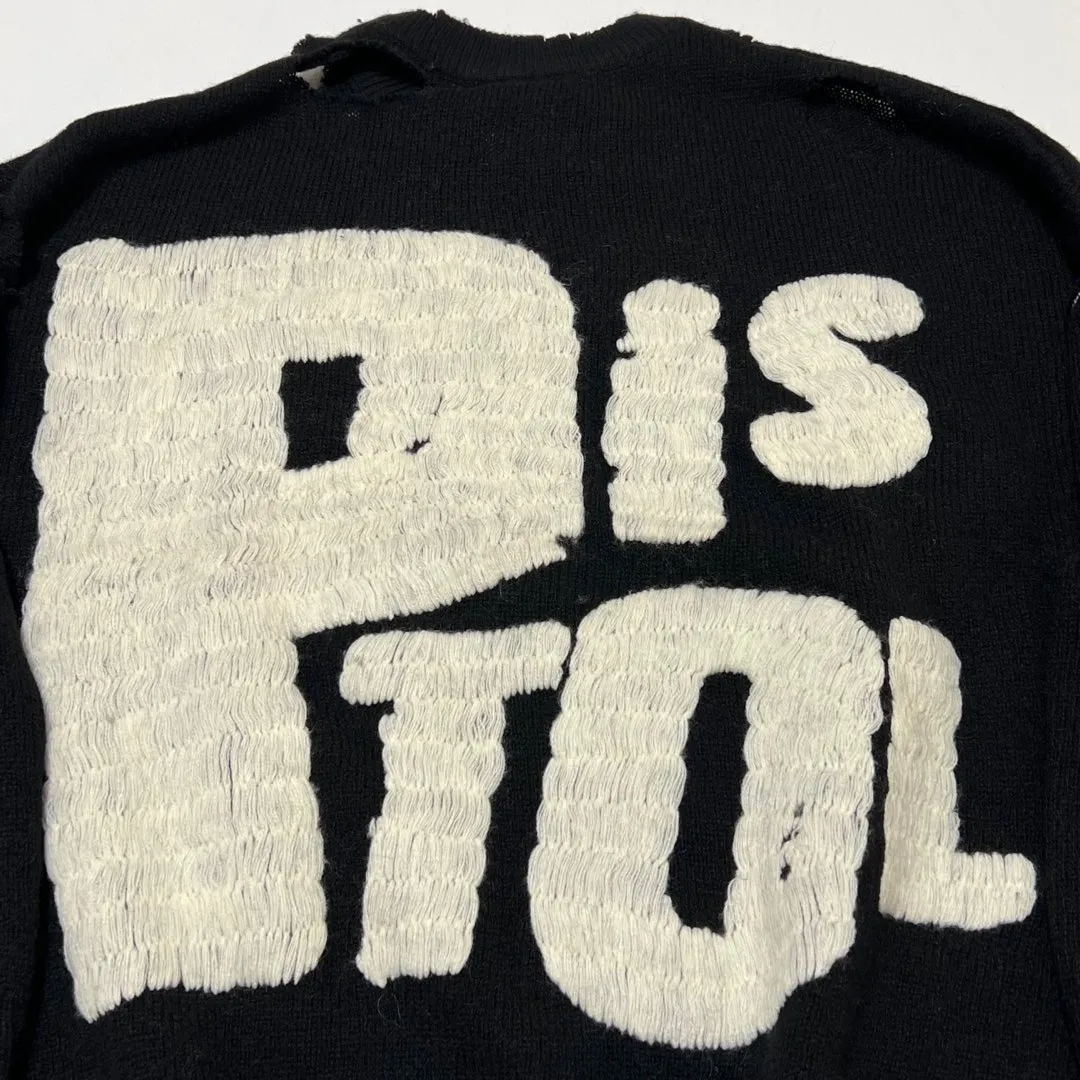 SAINT Mxxxxxx × Sex Pistols SP_CREW KNT/IAMA/BLK SEX PISTOLS band joint model destroyed hand-embroidered sweater, black S-XL, original 85% wool/15% polyester fiber blend, super complex front and rear panels, large-area hand-embroidery, hand-cut destruction treatment, custom-made correct joint main mark/wash mark
